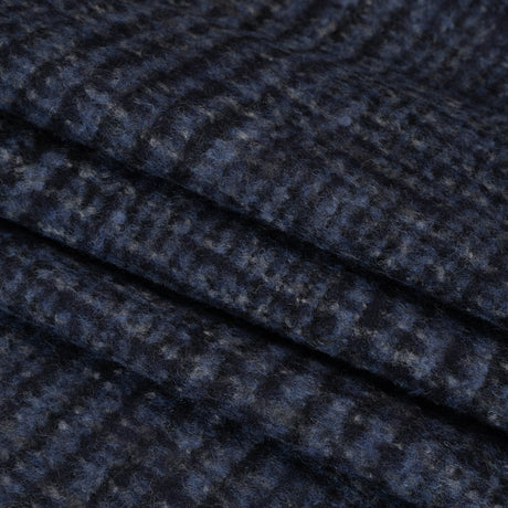 Alpaca and Wool Blend Felted Coating Made in Italy - Blue and Gray Tweedy Plaid - Deadstock
