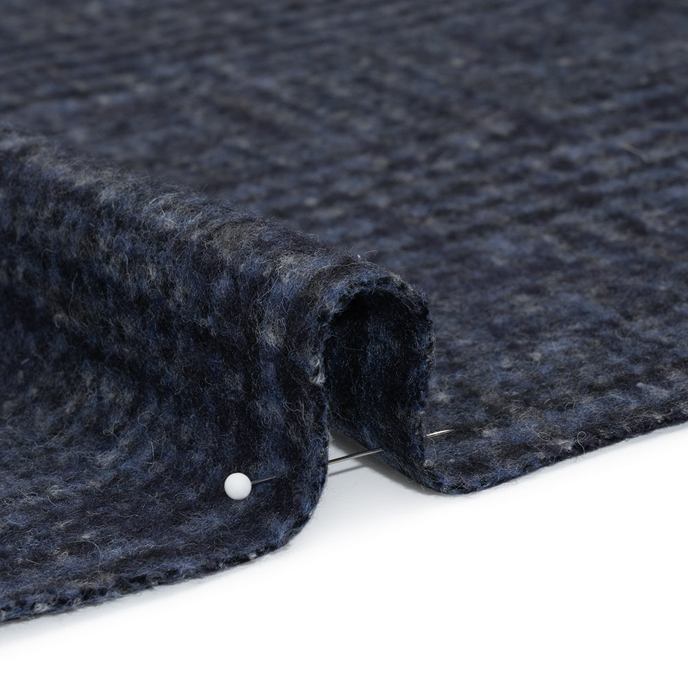 Alpaca and Wool Blend Felted Coating Made in Italy - Blue and Gray Tweedy Plaid - Deadstock