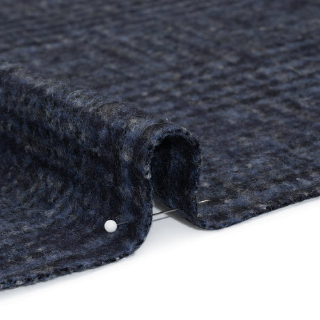 Alpaca and Wool Blend Felted Coating Made in Italy - Blue and Gray Tweedy Plaid - Deadstock