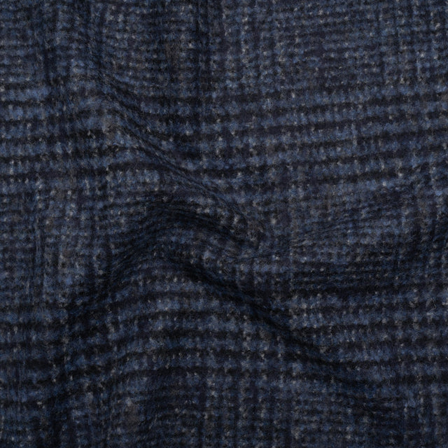 Alpaca and Wool Blend Felted Coating Made in Italy - Blue and Gray Tweedy Plaid - Deadstock