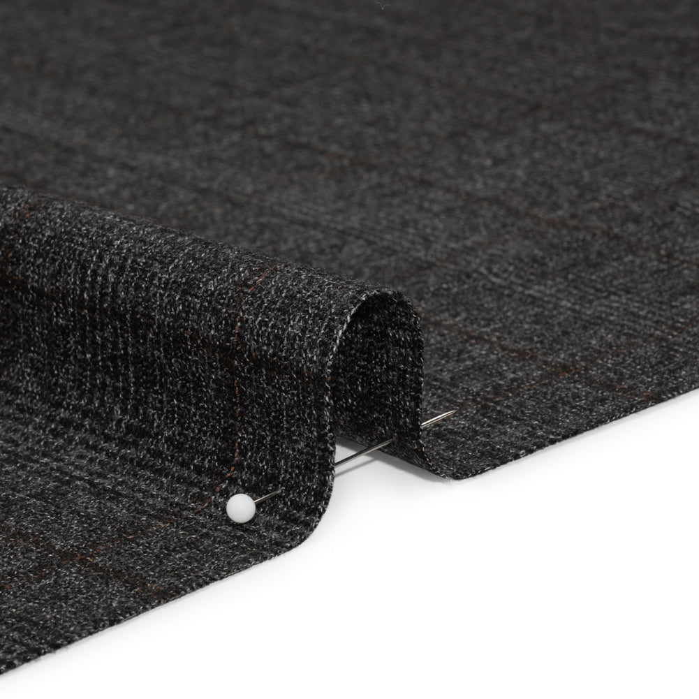Super 130 Wool Suiting Made in Italy - Black, Gray and Brown Plaid - Deadstock