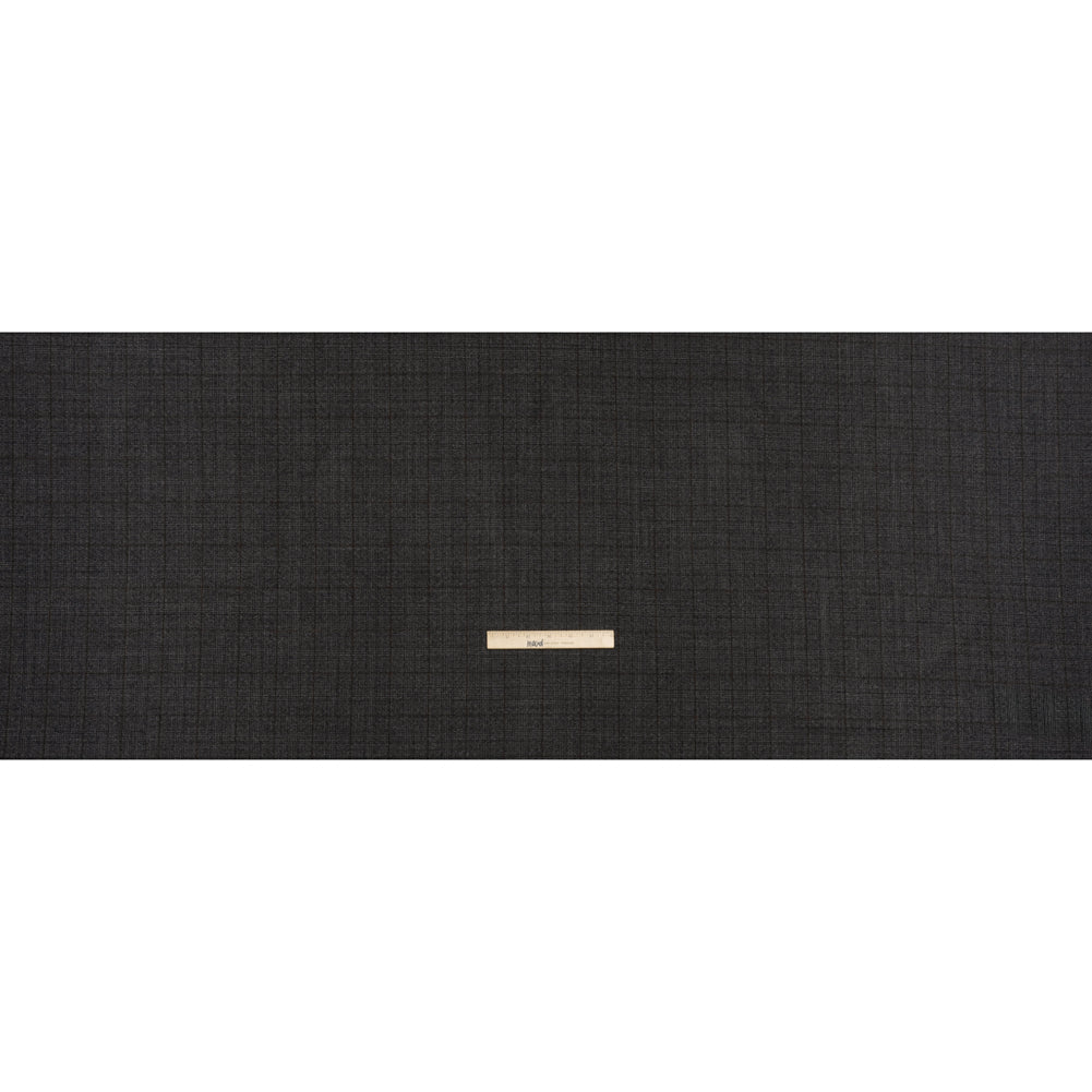Super 130 Wool Suiting Made in Italy - Black, Gray and Brown Plaid - Deadstock