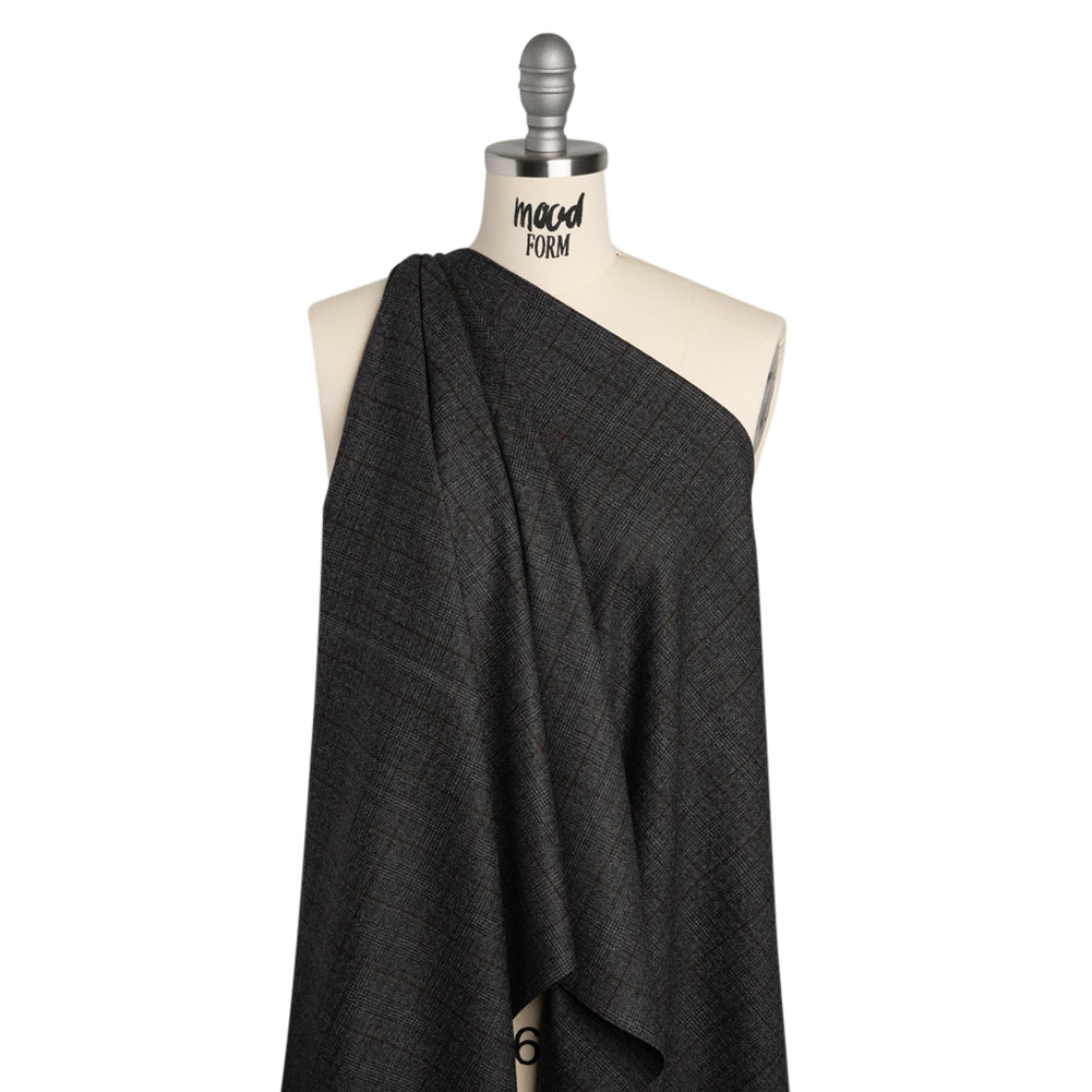 Super 130 Wool Suiting Made in Italy - Black, Gray and Brown Plaid - Deadstock