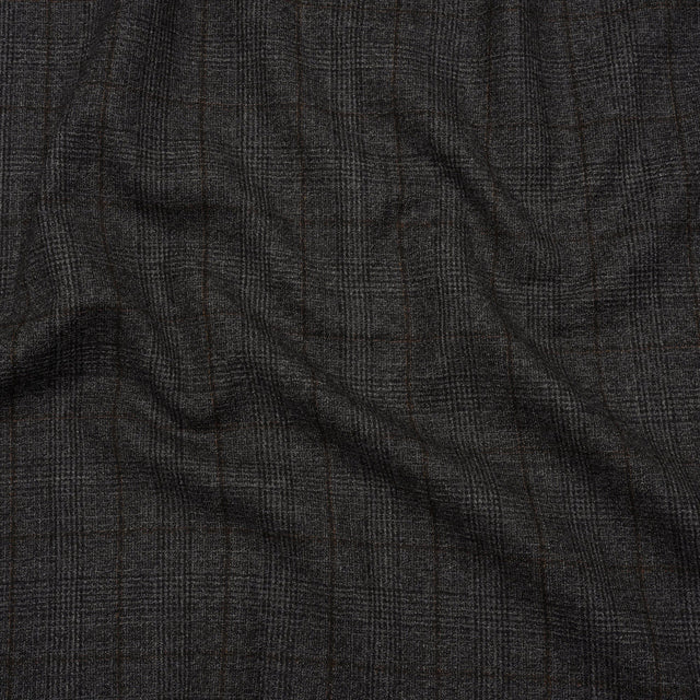 Super 130 Wool Suiting Made in Italy - Black, Gray and Brown Plaid - Deadstock