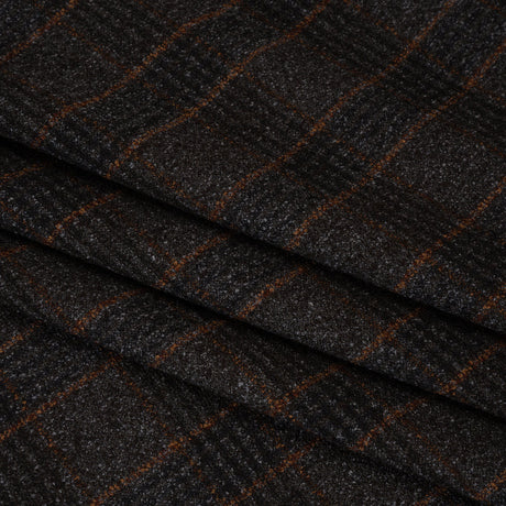 Wool and Silk Tweedy Lightweight Coating Made in Italy - Black, Gray and Burnt Orange Plaid - Deadstock