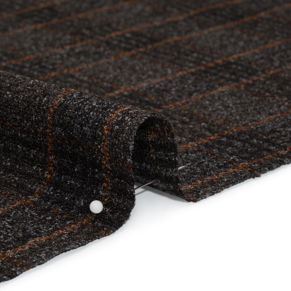 Wool and Silk Tweedy Lightweight Coating Made in Italy - Black, Gray and Burnt Orange Plaid - Deadstock