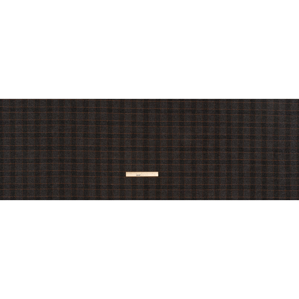 Wool and Silk Tweedy Lightweight Coating Made in Italy - Black, Gray and Burnt Orange Plaid - Deadstock