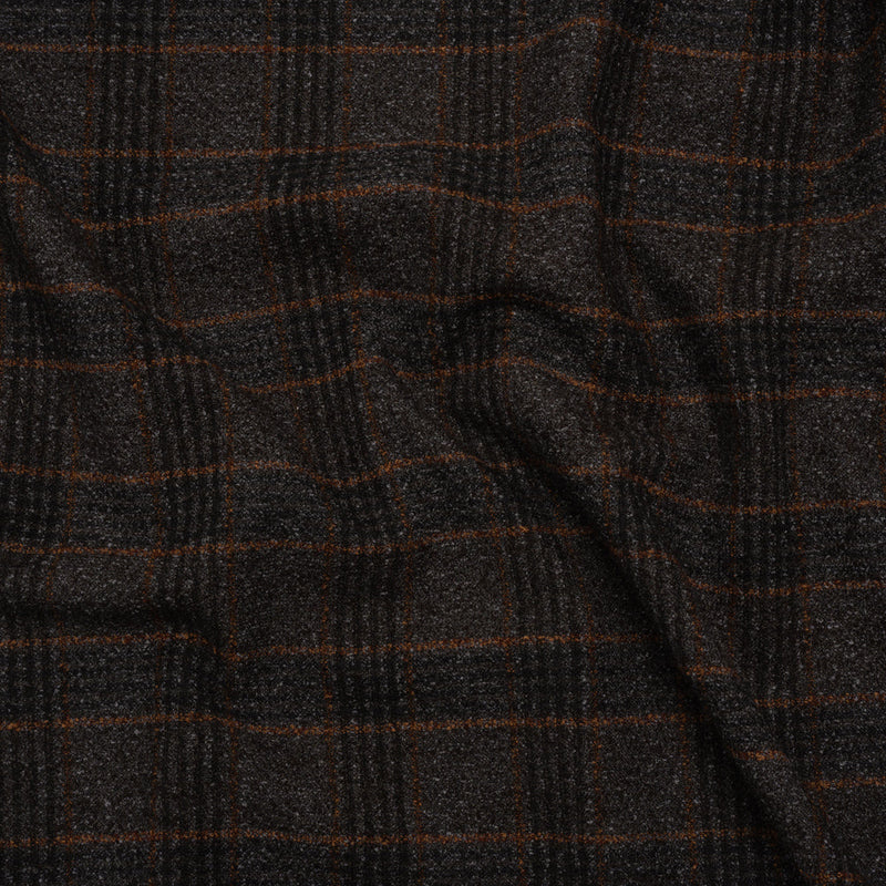 Wool and Silk Tweedy Lightweight Coating Made in Italy - Black, Gray and Burnt Orange Plaid - Deadstock