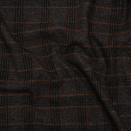 Wool and Silk Tweedy Lightweight Coating Made in Italy - Black, Gray and Burnt Orange Plaid - Deadstock