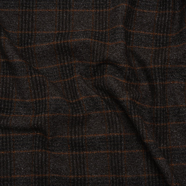 Wool and Silk Tweedy Lightweight Coating Made in Italy - Black, Gray and Burnt Orange Plaid - Deadstock