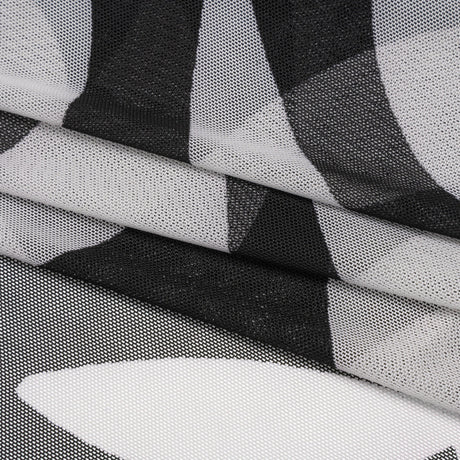 Stretch Polyester Mesh Print - Ivory and Black Abstract - Designer Deadstock