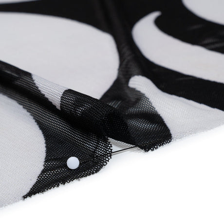 Stretch Polyester Mesh Print - Ivory and Black Abstract - Designer Deadstock