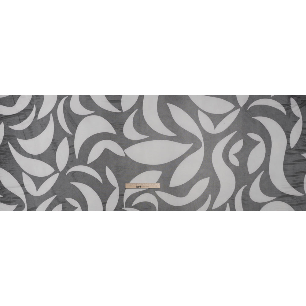 Stretch Polyester Mesh Print - Ivory and Black Abstract - Designer Deadstock