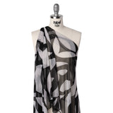 Stretch Polyester Mesh Print - Ivory and Black Abstract - Designer Deadstock