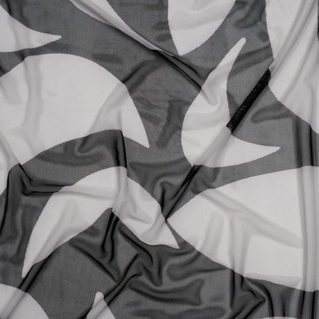 Stretch Polyester Mesh Print - Ivory and Black Abstract - Designer Deadstock