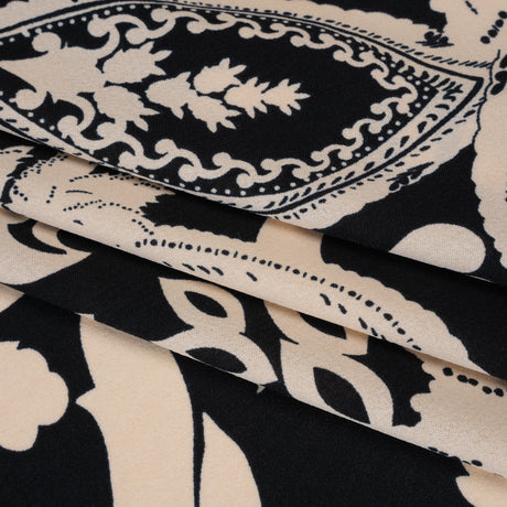 Polyester Crepe Print - Black and Beige Paisley - Designer Deadstock