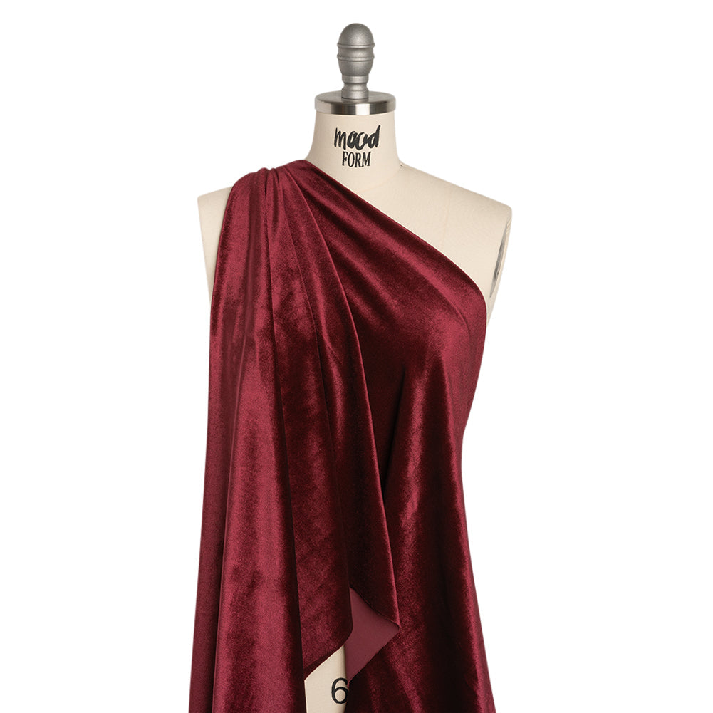Stretch Polyester Velour - Burgundy - Designer Deadstock