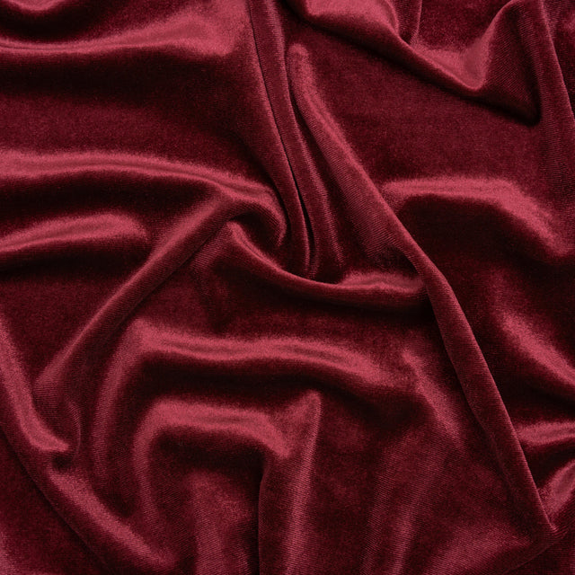 Stretch Polyester Velour - Burgundy - Designer Deadstock
