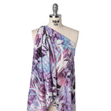 Polyester Satin-Striped Dobby with Metallic Pinstripes - Lavender, Sky Blue and Rose Abstract Florals - Designer Deadstock