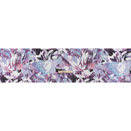 Polyester Satin-Striped Dobby with Metallic Pinstripes - Lavender, Sky Blue and Rose Abstract Florals - Designer Deadstock