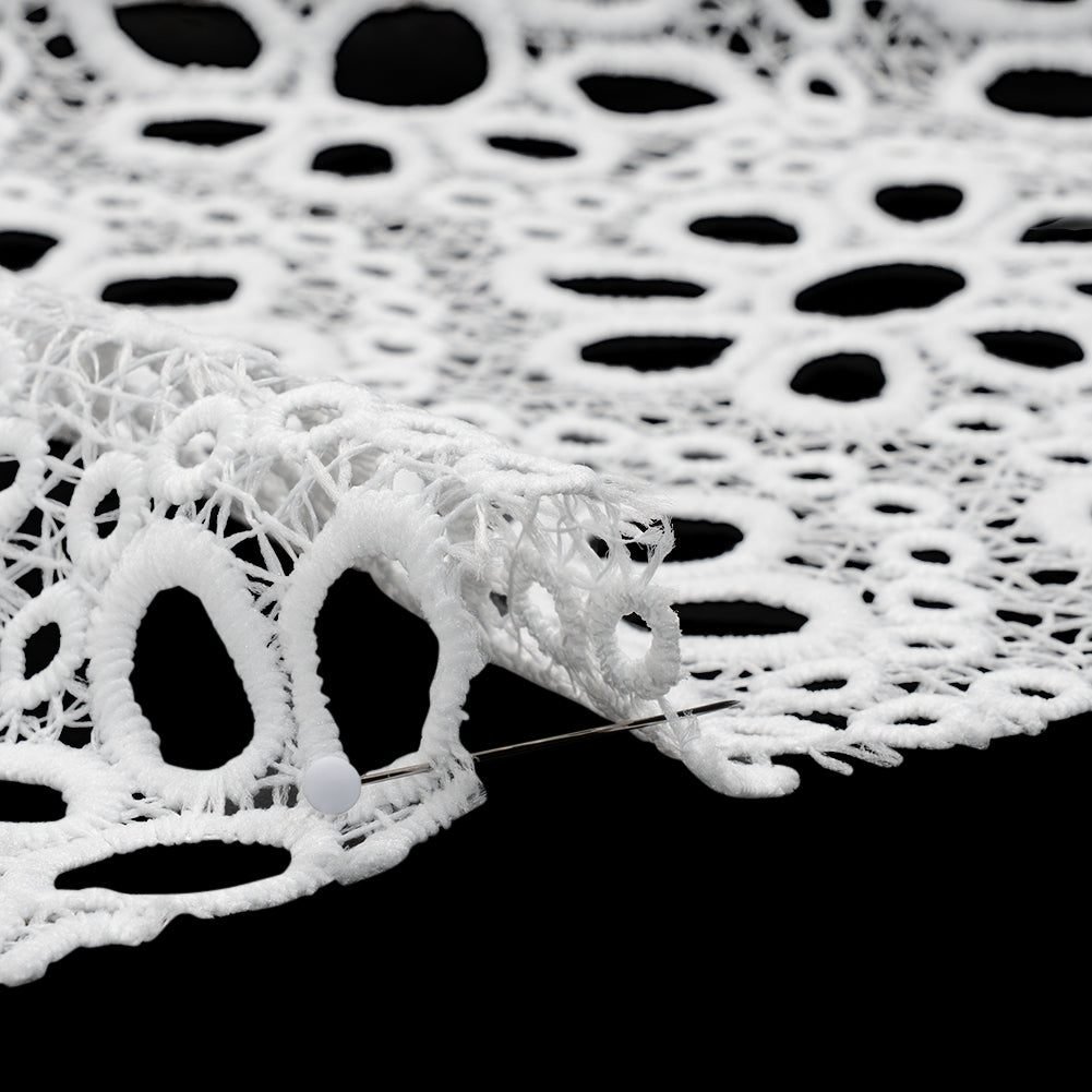 Polyester Guipure Lace with Finished Edge - White Dots and Daisies - Designer Deadstock