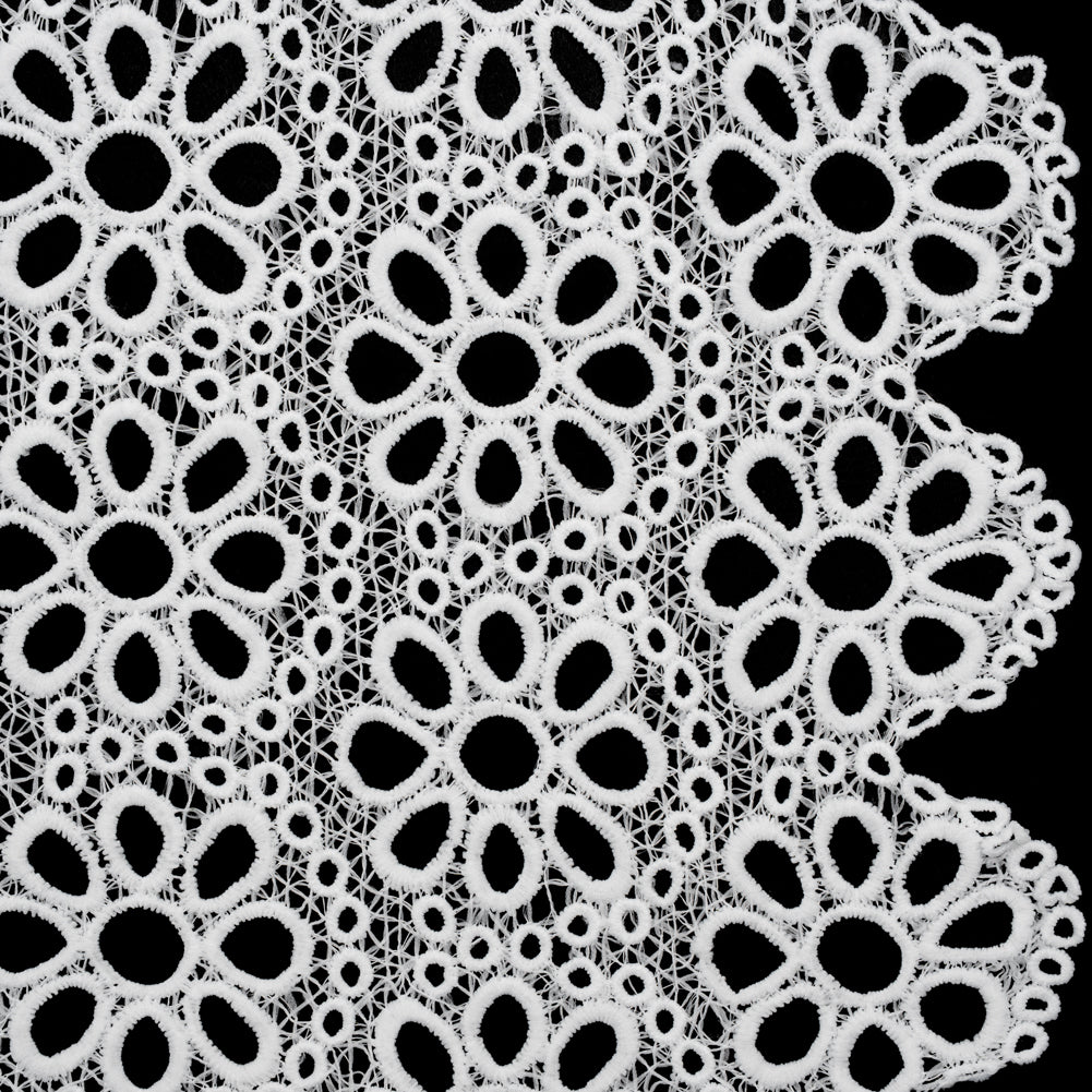 Polyester Guipure Lace with Finished Edge - White Dots and Daisies - Designer Deadstock