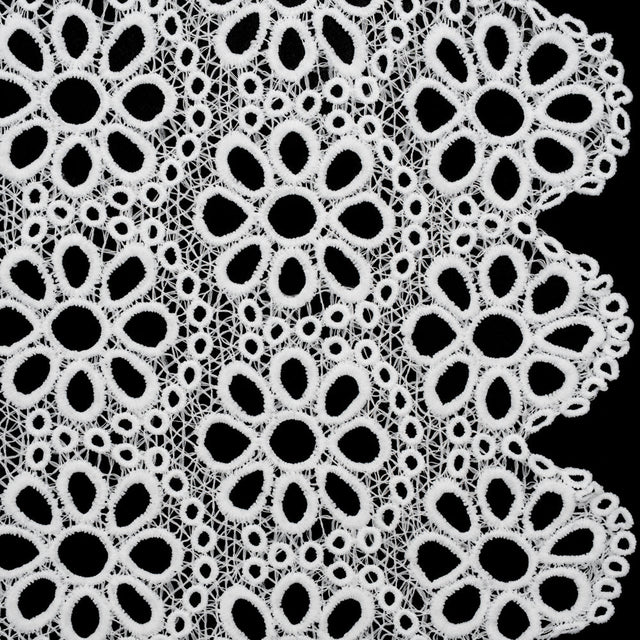 Polyester Guipure Lace with Finished Edge - White Dots and Daisies - Designer Deadstock