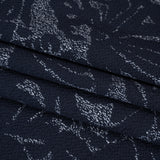 Puckered Polyester Jacquard Knit - Navy and Ivory Floral - Designer Deadstock