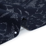 Puckered Polyester Jacquard Knit - Navy and Ivory Floral - Designer Deadstock