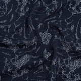 Puckered Polyester Jacquard Knit - Navy and Ivory Floral - Designer Deadstock