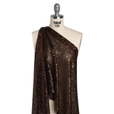 Baby Sequins on Stretch Polyester Mesh - Chocolate Brown Stripes - Designer Deadstock