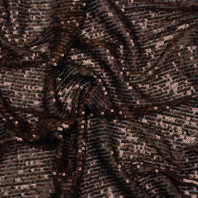 Baby Sequins on Stretch Polyester Mesh - Chocolate Brown Stripes - Designer Deadstock