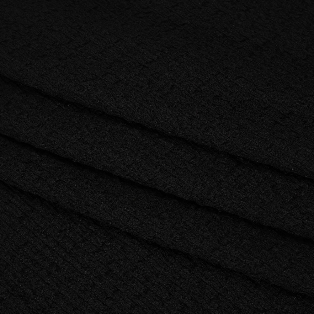 Textured Stretch Polyester Knit - Black Puckers - Designer Deadstock