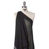 Polyester Chiffon Print - Black and White Polka Dots and Striped Border - Designer Deadstock