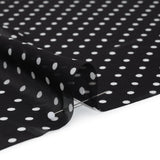 Polyester Chiffon Print - Black and White Polka Dots and Striped Border - Designer Deadstock