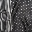 Polyester Chiffon Print - Black and White Polka Dots and Striped Border - Designer Deadstock