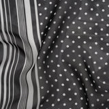 Polyester Chiffon Print - Black and White Polka Dots and Striped Border - Designer Deadstock