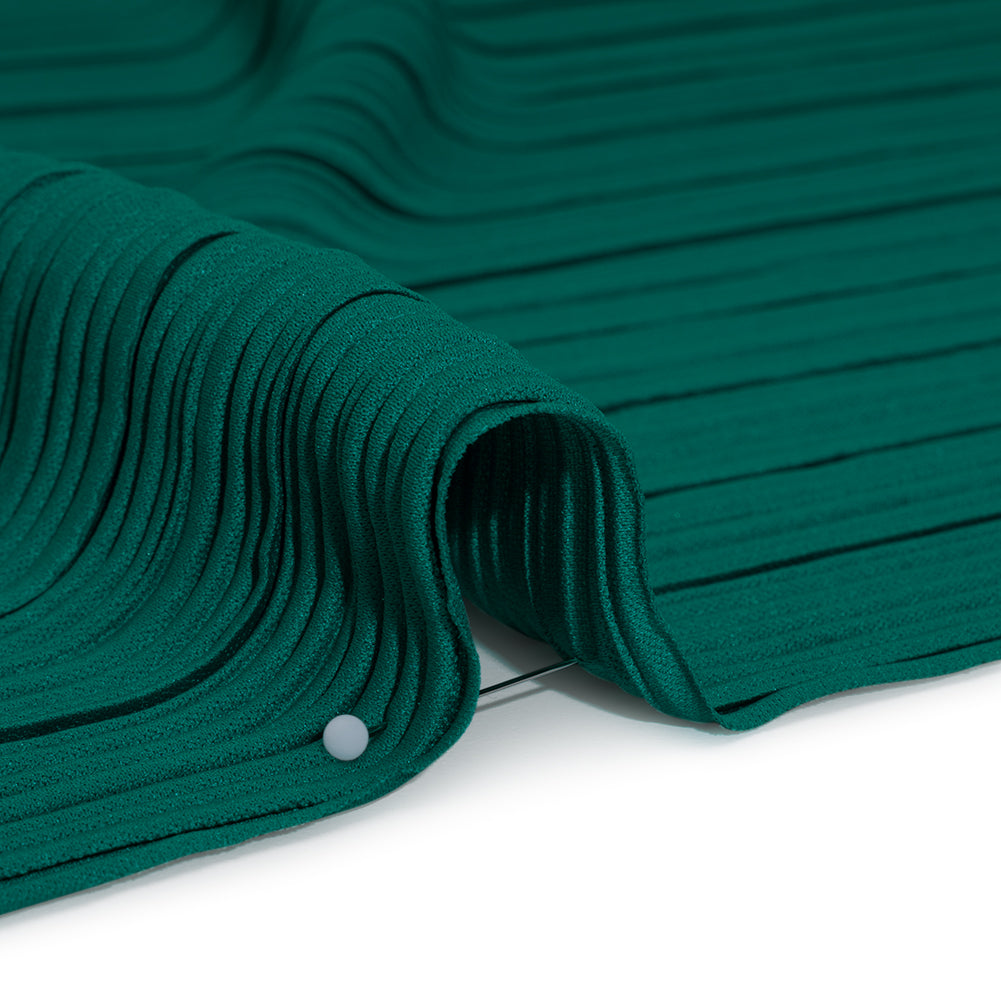 Fine Pleated Polyester Interlock Knit - Teal - Designer Deadstock