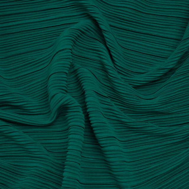 Fine Pleated Polyester Interlock Knit - Teal - Designer Deadstock