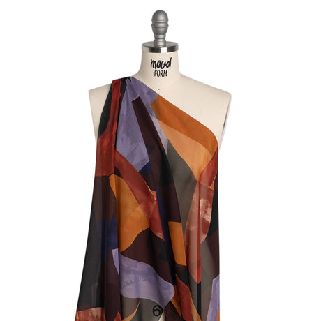 Polyester Chiffon Print - Burnt Orange, Brown and Dusty Lavender Abstract - Designer Deadstock