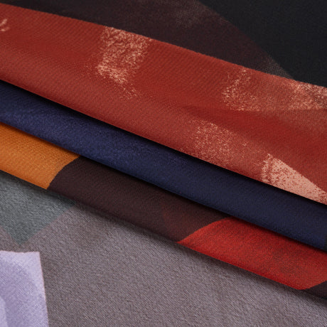 Polyester Chiffon Print - Burnt Orange, Brown and Dusty Lavender Abstract - Designer Deadstock