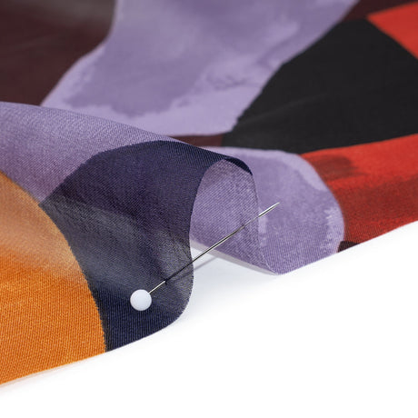Polyester Chiffon Print - Burnt Orange, Brown and Dusty Lavender Abstract - Designer Deadstock