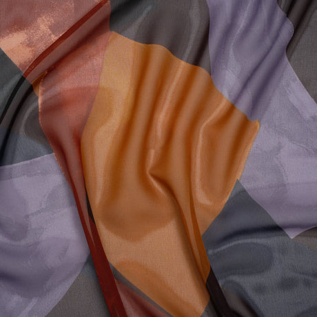 Polyester Chiffon Print - Burnt Orange, Brown and Dusty Lavender Abstract - Designer Deadstock