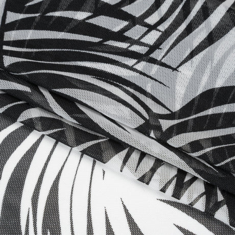 Stretch Nylon Mesh - Black and White Palm Leaves - Designer Deadstock