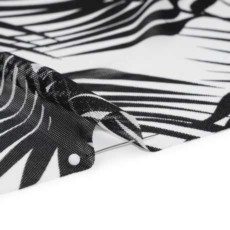 Stretch Nylon Mesh - Black and White Palm Leaves - Designer Deadstock