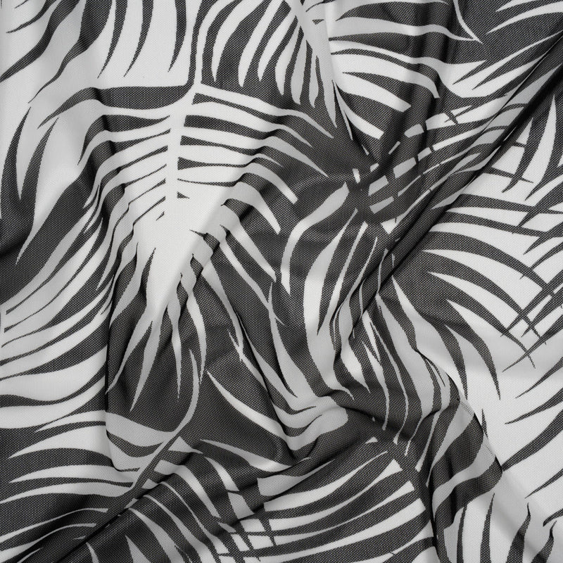 Stretch Nylon Mesh - Black and White Palm Leaves - Designer Deadstock
