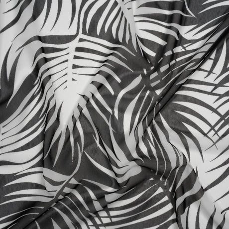 Stretch Nylon Mesh - Black and White Palm Leaves - Designer Deadstock