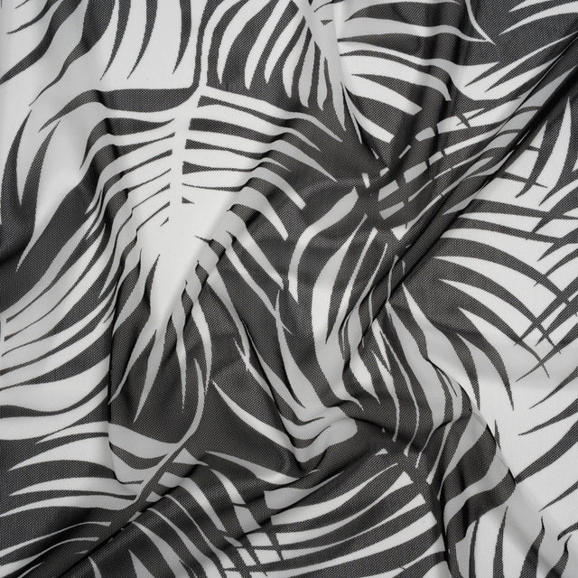 Stretch Nylon Mesh - Black and White Palm Leaves - Designer Deadstock