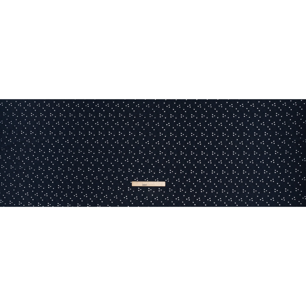 Stretch Polyester Eyelet Jersey - Navy Little Flowers - Designer Deadstock