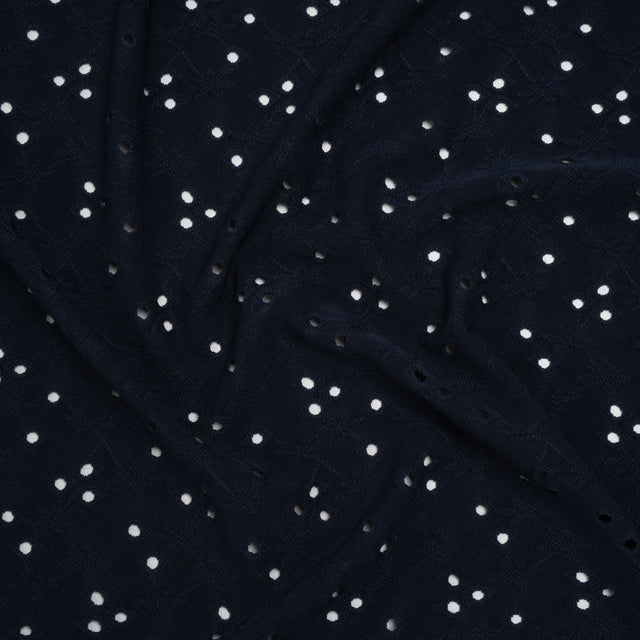 Stretch Polyester Eyelet Jersey - Navy Little Flowers - Designer Deadstock